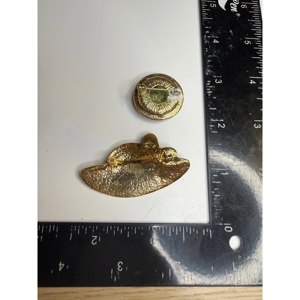 Red Hat Society Brooch Pin Set Enamel Purple Rhinestone Gold Tone Hat Jewelry
